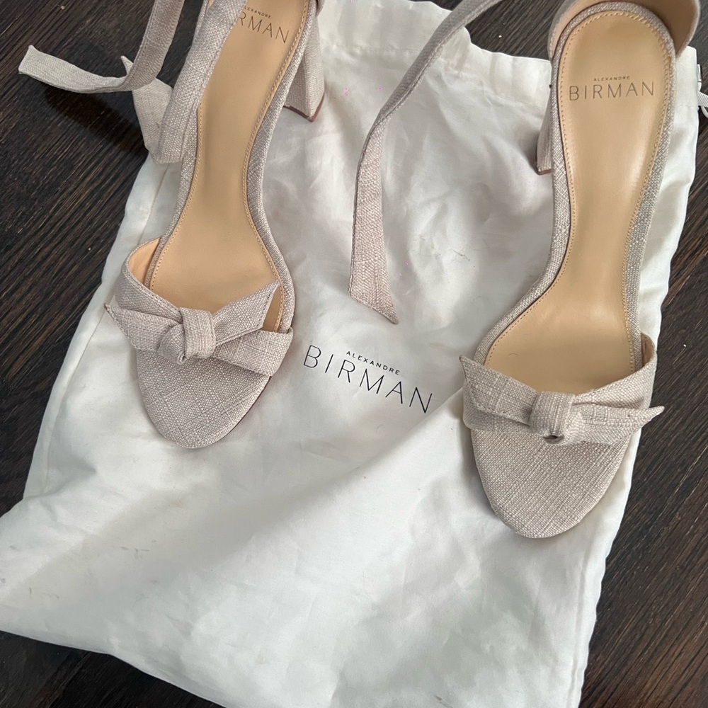 🌸Alexandre Birman CLARITA🌸Light Beige Linen Bow-Knotted Ankle Tie